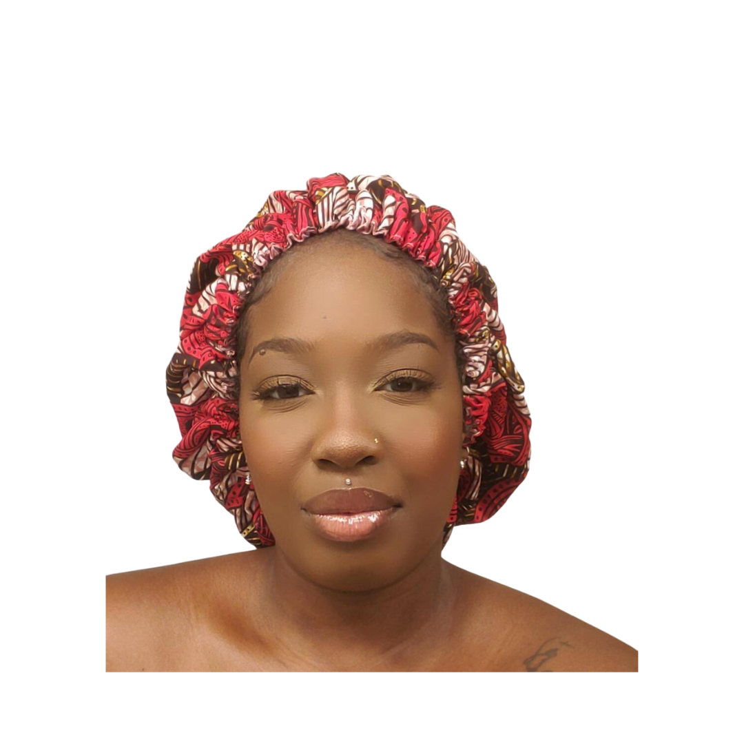 Scarlet Paisley African Satin-Lined Bonnet